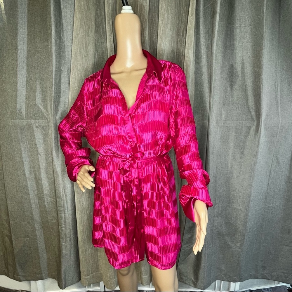 Love Riche Hot Pink Pleated Dress Large